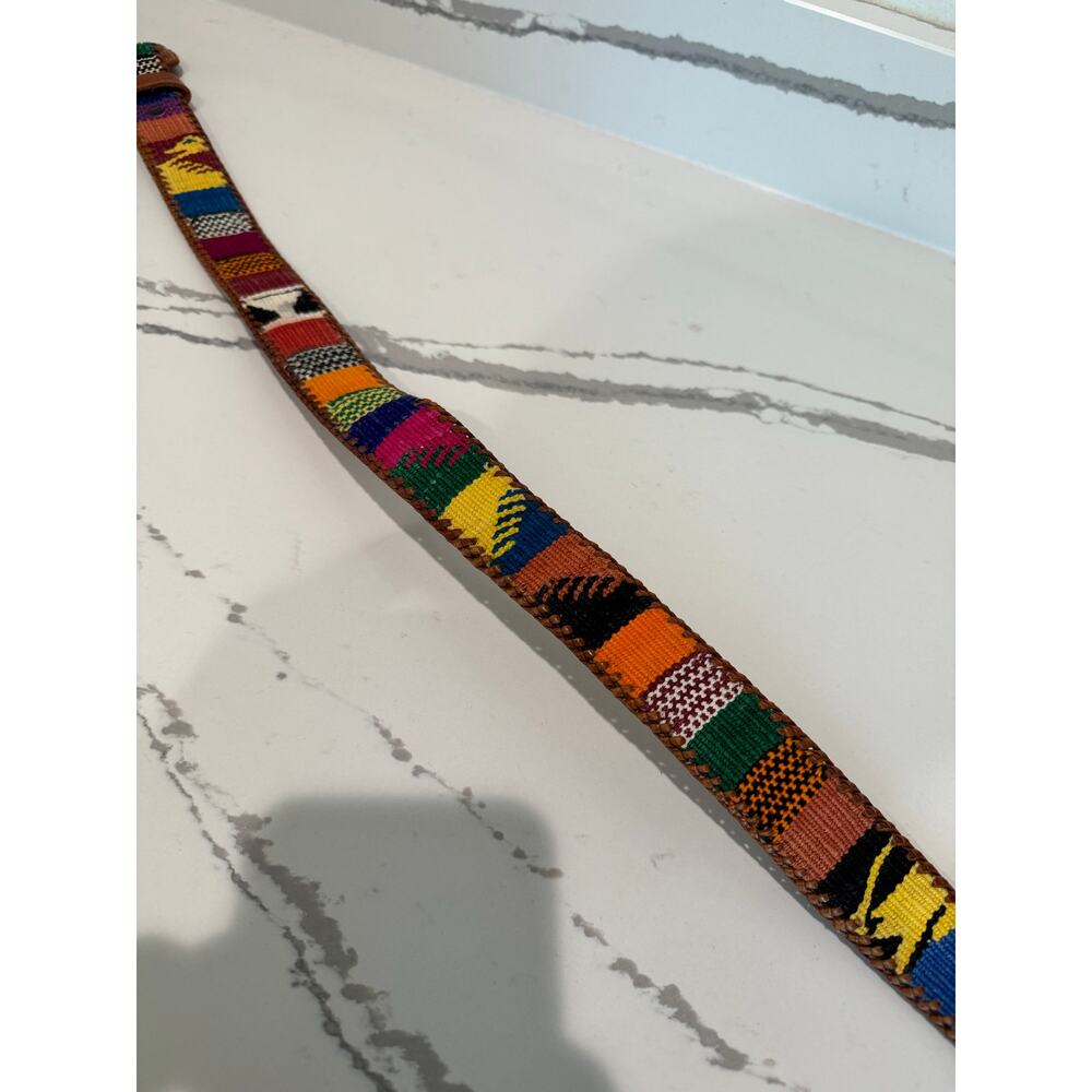 Multicolor Patterned Belt With Brown Leather Acce… - image 6